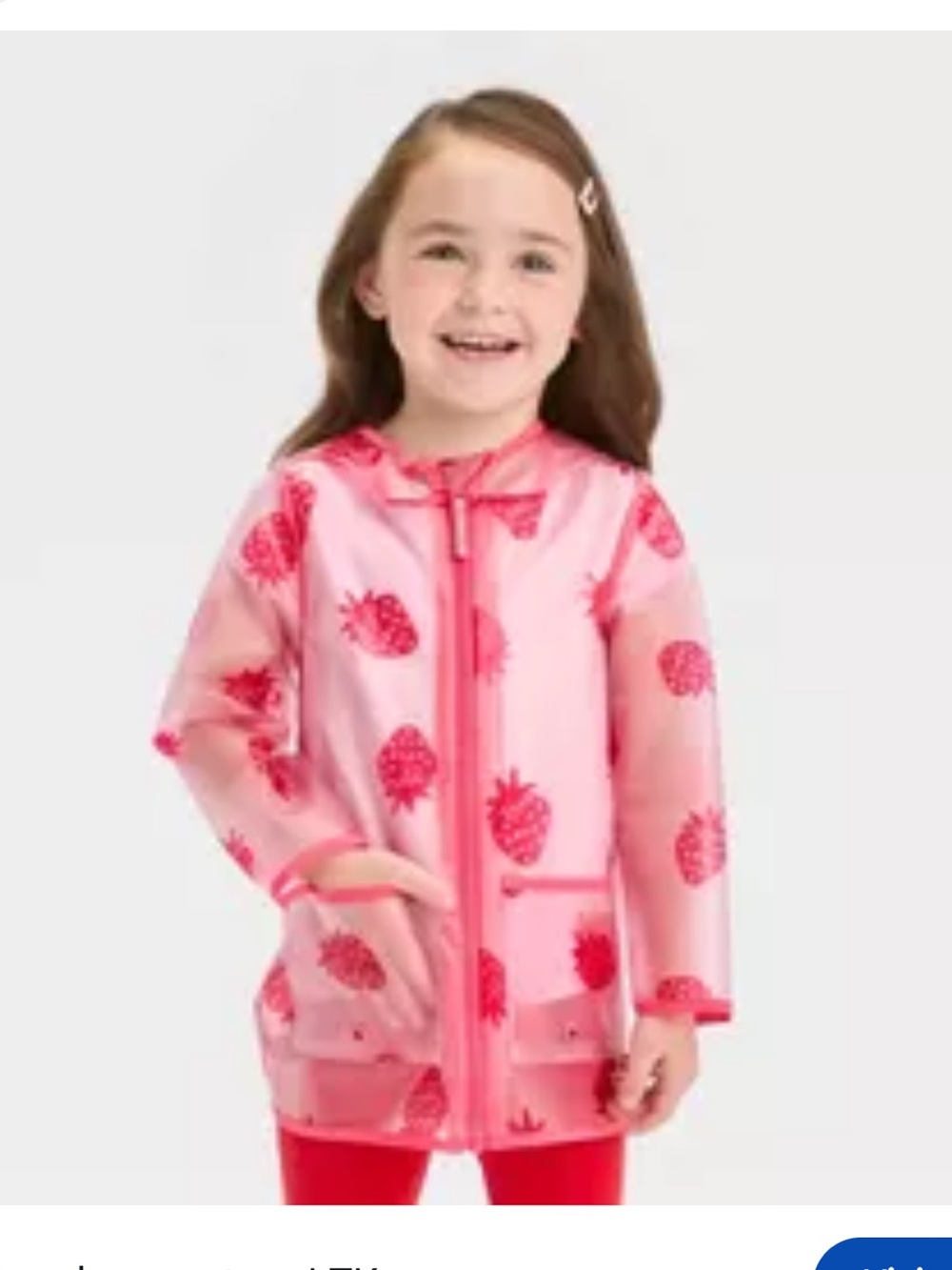 Cat & Jack Pink Strawberry Hooded Kids Raincoat